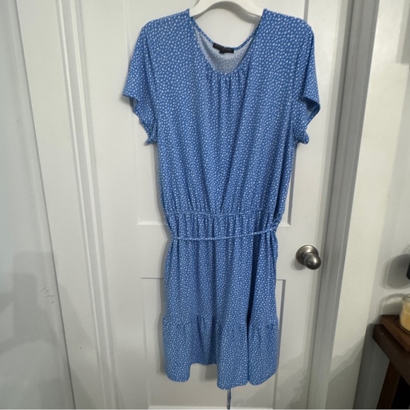 Banana Republic Women’s Belted Blue White Floral Dress XL Polyester-Spandex Chic - Picture 1 of 12